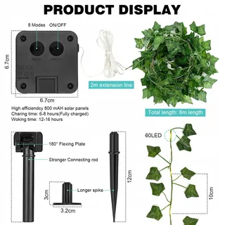 BIGZOM Solar Lichtsnoer Klimop 6m 60 LED 8 Modi — miniatuur 3