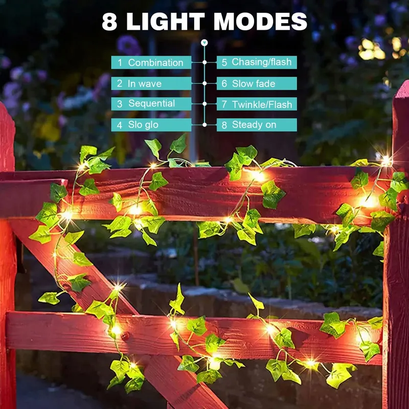 BIGZOM Solar Lichtsnoer Klimop 6m 60 LED 8 Modi — foto 4