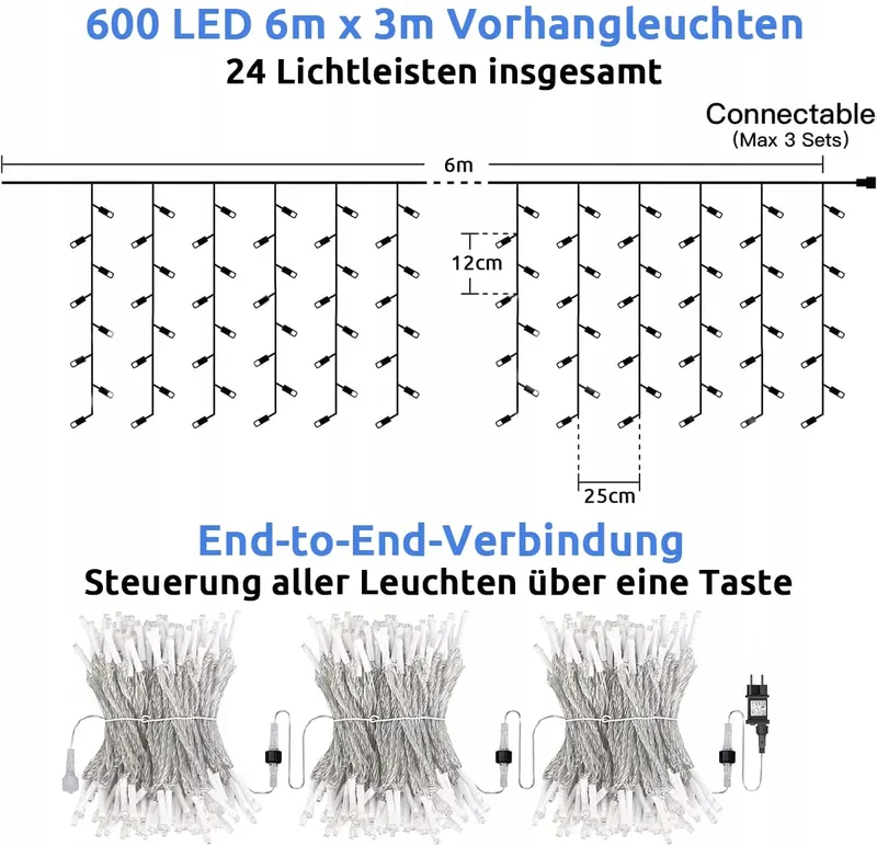 DEKOFUN Lichtgordijn Waterdicht 600 LED 6x3m — foto 4