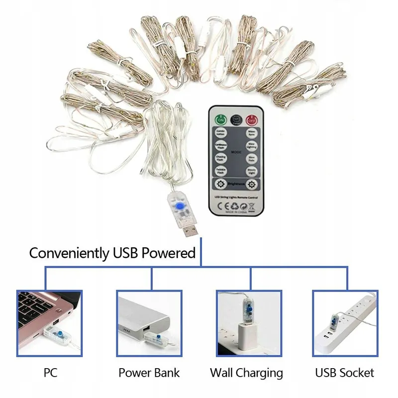 WALCHO LED Gordijnverlichting 2,4x1,8m 144 LED USB Warm Wit — foto 5