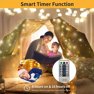 WALCHO LED Gordijnverlichting 2,4x1,8m 144 LED USB Warm Wit — miniatuur 3