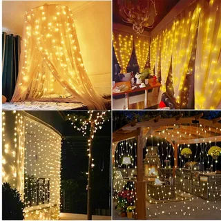 WALCHO LED Gordijnverlichting 2,4x1,8m 144 LED USB Warm Wit — miniatuur 2