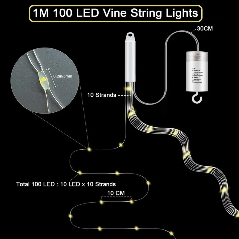 YOWIN Lichtsnoer Waterdicht 8 Modi 1M 100 LED — foto 3