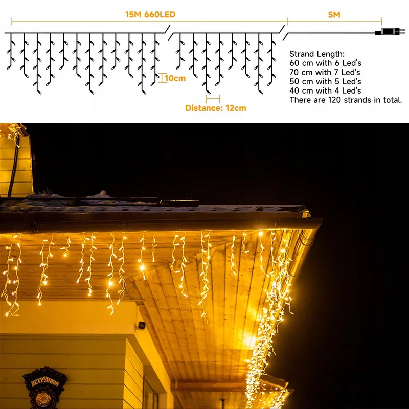 WOWDSGN LED Lichtgordijn Waterdicht 15M 660LED 8 Modi — foto 3