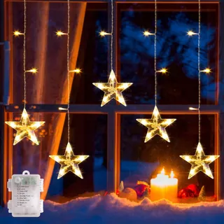 GLOBALINK Kerst Lichtgordijn met Sterren 8 Standen — miniatuur 1