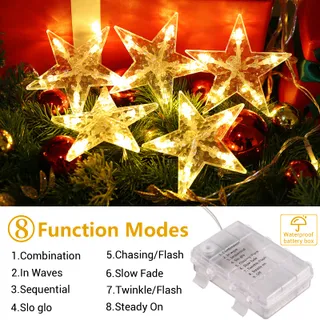 GLOBALINK Kerst Lichtgordijn met Sterren 8 Standen — miniatuur 3