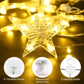GLOBALINK Kerst Lichtgordijn met Sterren 8 Standen — miniatuur 5
