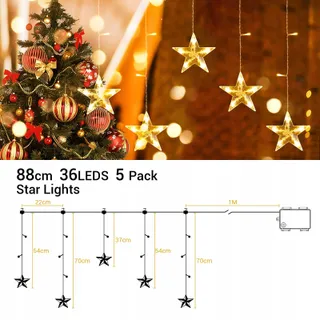 GLOBALINK Kerst Lichtgordijn met Sterren 8 Standen — miniatuur 2