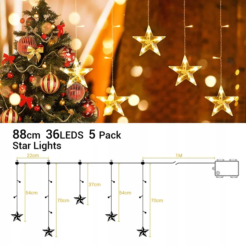 GLOBALINK Kerst Lichtgordijn met Sterren 8 Standen — foto 2