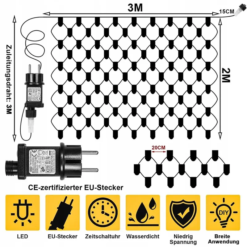 YOWIN LED Lichtnet Buiten 3x2m 200 LED — foto 2