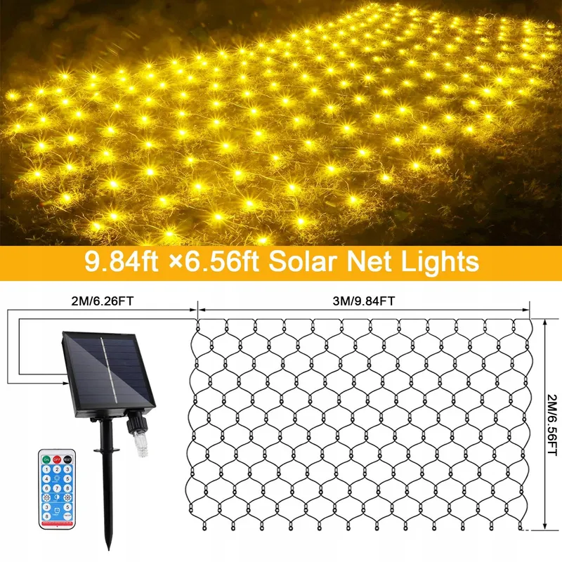 GHONLZIN Solar LED Netverlichting Buiten Waterdicht 192 LED 2x3m — foto 5