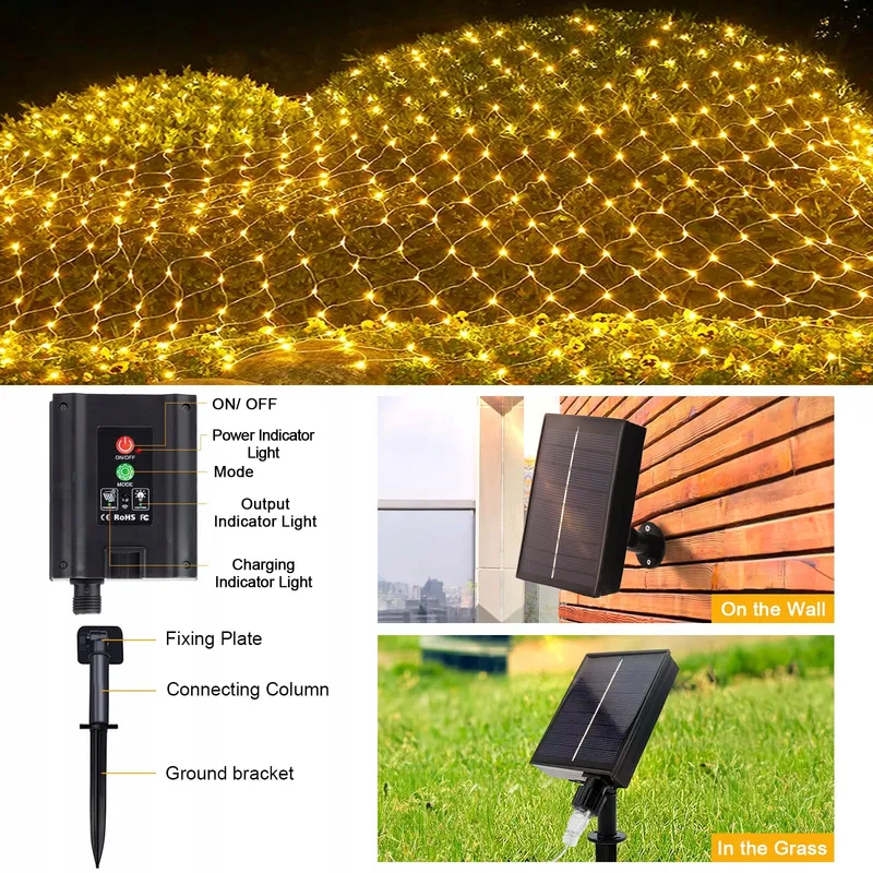 GHONLZIN Solar LED Netverlichting Buiten Waterdicht 192 LED 2x3m — foto 8