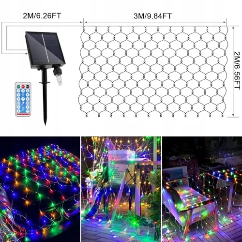 WOSKJXAS Solar LED Lichtnet Waterdicht Kleur 192LED 2x3m β foto 6