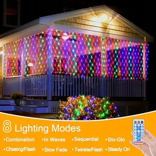 WOSKJXAS Solar LED Lichtnet Waterdicht Kleur 192LED 2x3m — miniatuur 4