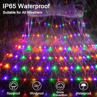WOSKJXAS Solar LED Lichtnet Waterdicht Kleur 192LED 2x3m — miniatuur 2