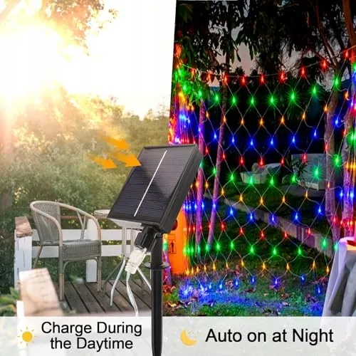 WOSKJXAS Solar LED Lichtnet Waterdicht Kleur 192LED 2x3m β foto 3