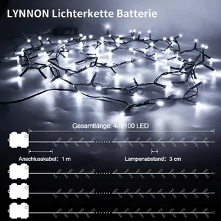 LYNNON LED Lichtsnoer Buiten 4 Stuks 100 LED Wit Waterdicht — miniatuur 5