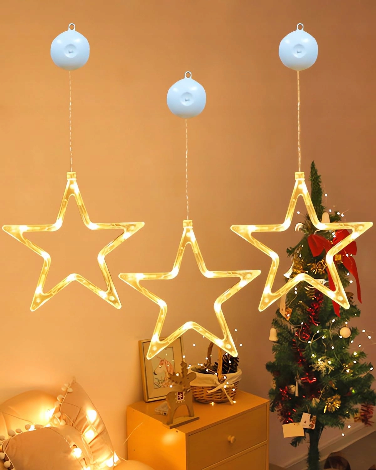 ANMOSSI LED Sterren Kerstdecoratie 3 Stuks Met Timer