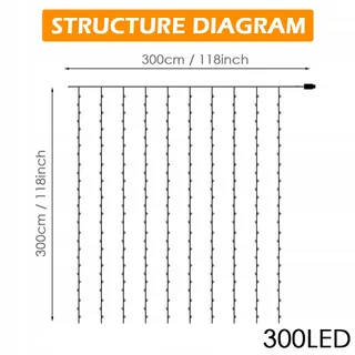 WEARXI LED Lichtgordijn Buiten 8 Modi 300 LED Decoratie — miniatuur 6