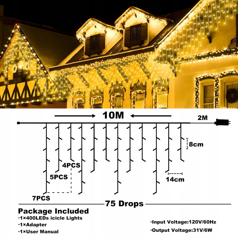 KIMUWOTE LED Lichtgordijn Buiten IP44 8 Modi 10M 400LED — foto 2