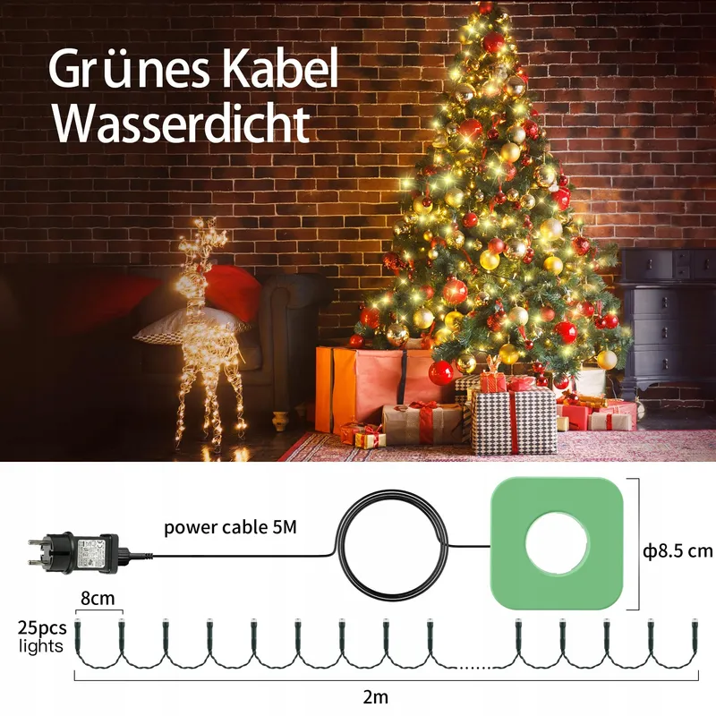 GYLEFY Kerstboomverlichting 2M 400 LED IP65 Waterdicht — foto 5