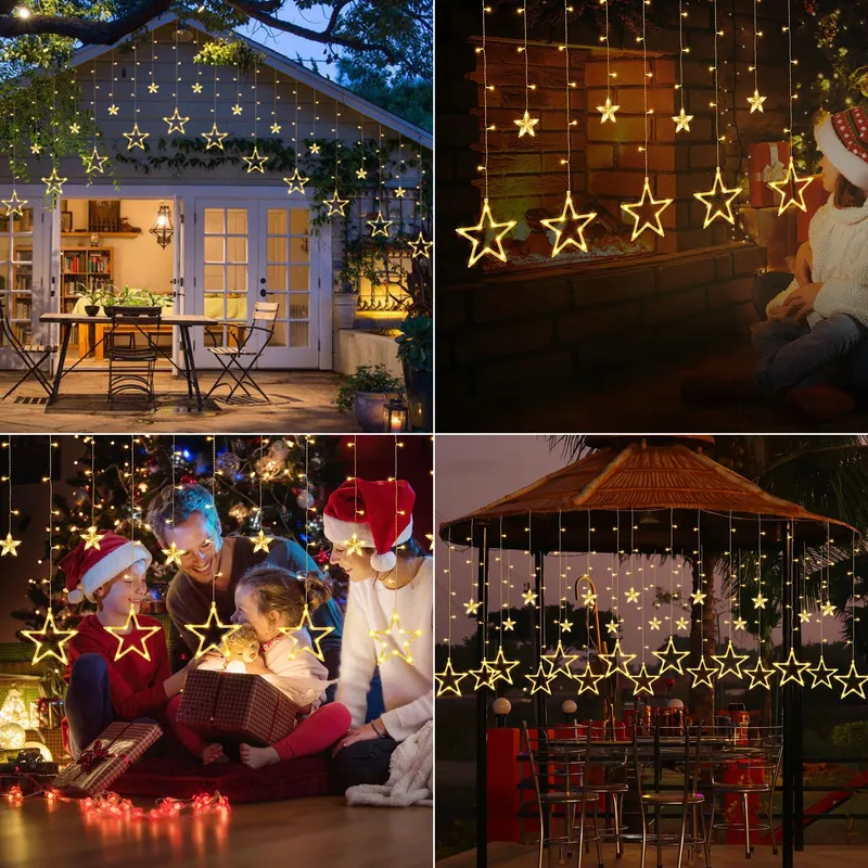 ISHABAO LED Lichtgordijn Sterren Kerst Timer 138 LED — foto 4