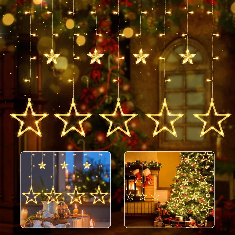 ISHABAO LED Lichtgordijn Sterren Kerst Timer 138 LED — foto 1