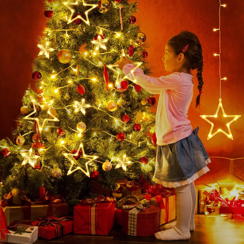ISHABAO LED Lichtgordijn Sterren Kerst Timer 138 LED — foto 7