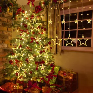 ISHABAO LED Lichtgordijn Sterren Kerst Timer 138 LED — miniatuur 6