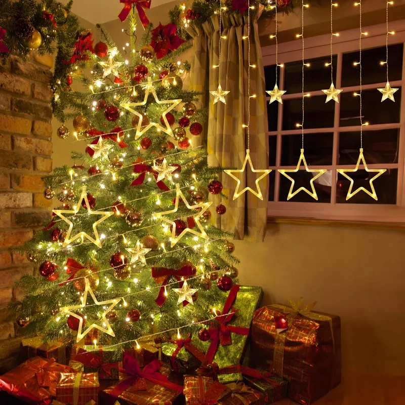 ISHABAO LED Lichtgordijn Sterren Kerst Timer 138 LED — foto 6