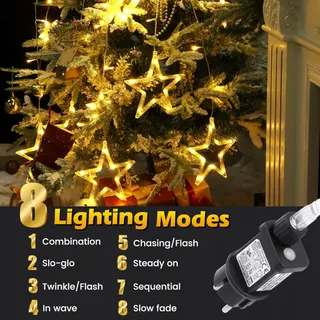 ISHABAO LED Lichtgordijn Sterren Kerst Timer 138 LED — miniatuur 5