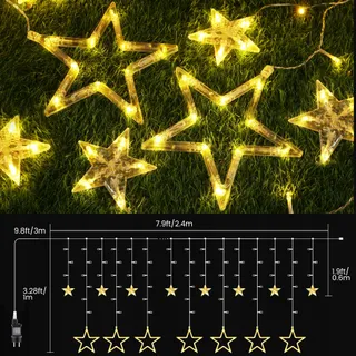 ISHABAO LED Lichtgordijn Sterren Kerst Timer 138 LED — miniatuur 2