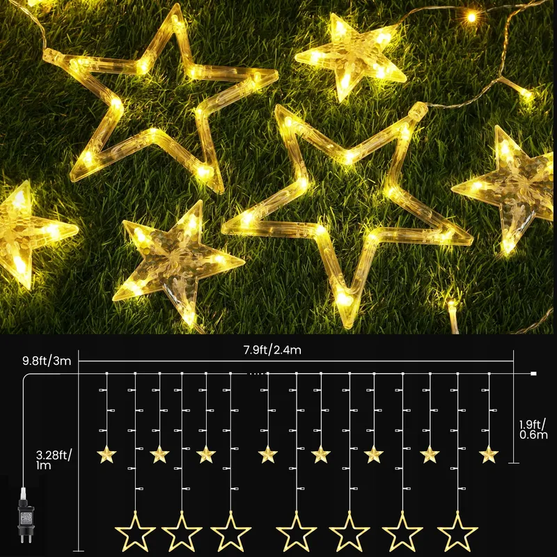 ISHABAO LED Lichtgordijn Sterren Kerst Timer 138 LED — foto 2