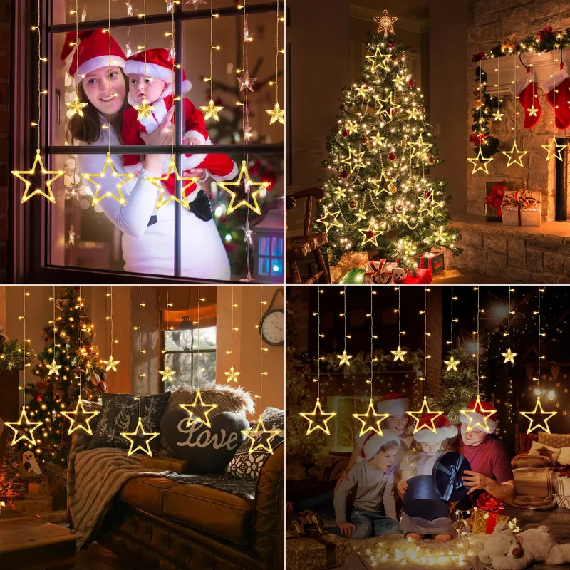 ISHABAO LED Lichtgordijn Sterren Kerst Timer 138 LED — foto 3