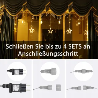 INTERGO LED Lichtgordijn Sterren Kerst 8 Standen 138 LED — miniatuur 5