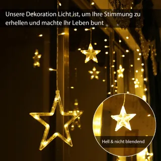 INTERGO LED Lichtgordijn Sterren Kerst 8 Standen 138 LED — miniatuur 8