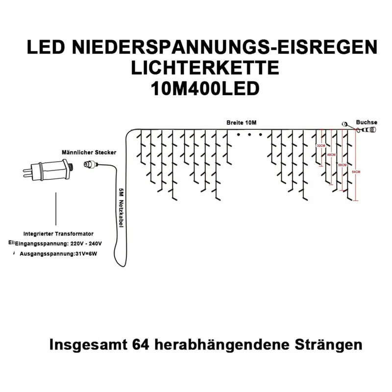 LOYYZ LED Gordijnverlichting Buiten Waterdicht Warm Wit 10M 400 LED — foto 6
