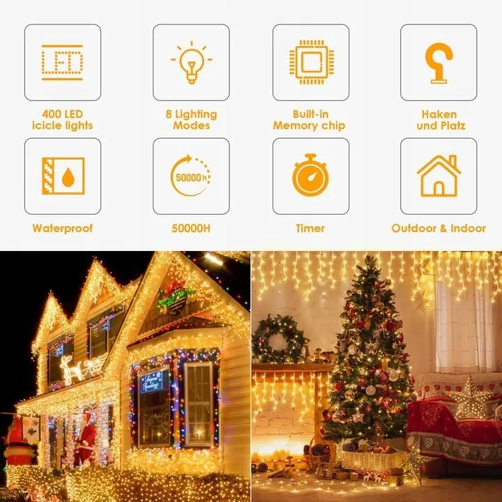 GYLEFY Kerstverlichting Lichtgordijn Buiten IP65 Timer 10M 400 LED — foto 11
