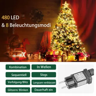 GYLEFY Kerstboomverlichting 3M 480 LED Waterdicht IP65 — miniatuur 4