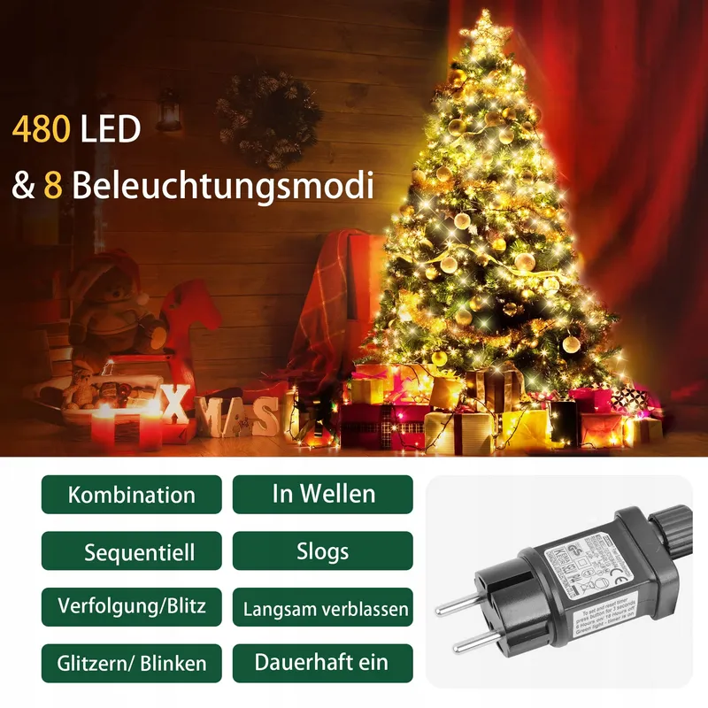 GYLEFY Kerstboomverlichting 3M 480 LED Waterdicht IP65 — foto 4