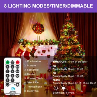 VACOULERY LED Lichtsnoer Afstandsbediening Multikleur 23M 200 LED — miniatuur 5
