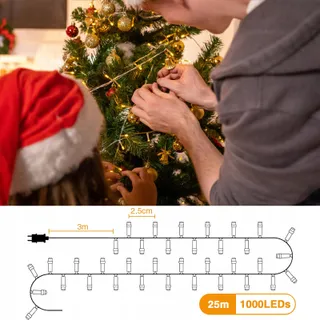 GLOBALINK Kerstverlichting Lichtketting Buiten 8 Standen 25M 1000 LED — miniatuur 2