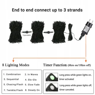 NEXVIN Kerstverlichting Meerkleurig 20M 200LED Waterdicht — miniatuur 4
