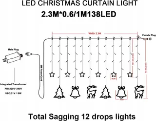ELEUTH Kerst Lichtgordijn 138 LED 8 Modi — miniatuur 4