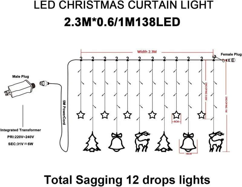 ELEUTH Kerst Lichtgordijn 138 LED 8 Modi — foto 4