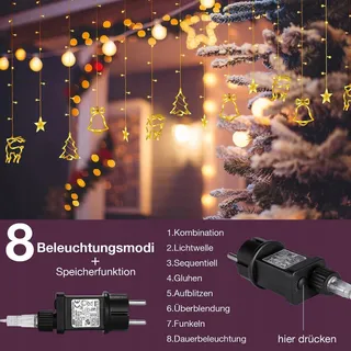 ELEUTH Kerst Lichtgordijn 138 LED 8 Modi — miniatuur 5