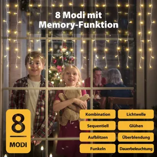 SALCAR Lichtgordijn 6x1m 300 LED 9 Modi Warmwit — miniatuur 2