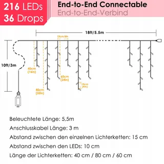 DIWUJI Lichtketting 216 LED 55M Afstandsbediening Dimbaar — miniatuur 4