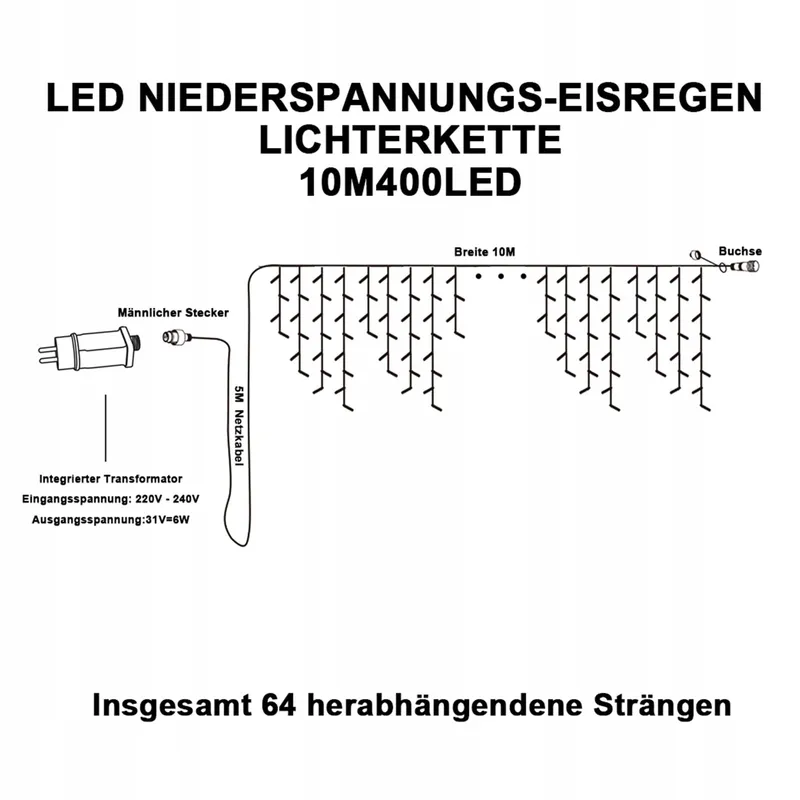 INTERGO LED Lichtgordijn Buiten Waterdicht 10M 400 LED Timer — foto 7
