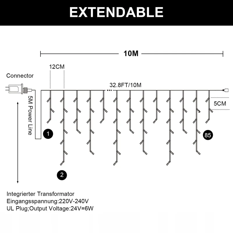 PEMOTECH Lichtgordijn Buiten 8 Modi 10m 423 LED — foto 5